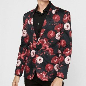 Black Floral Tuxedo Jacket, Size L